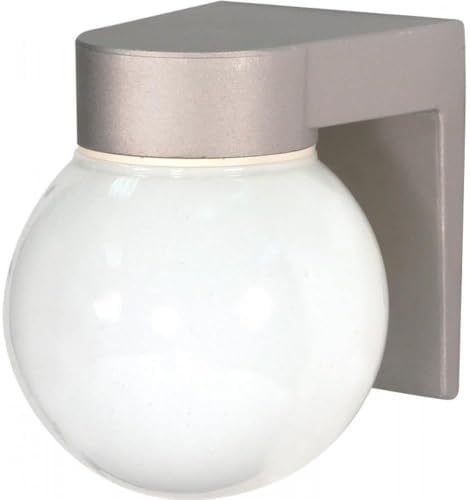 Nuvo Lighting SF77/139 Utility Fixture Die Cast Aluminum Durable Outdoor Wall Mount Porch and Patio Light with White Glass Globe, Satin Aluminum