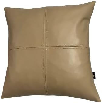 LL LEATHER LOVERS Lambskin Leather Pillow Cover - Sofa Cushion Case - Decorative Throw Covers for Living Room & Bedroom, 16x16 Inches - Gold Beige Plain (02) Pack of 1