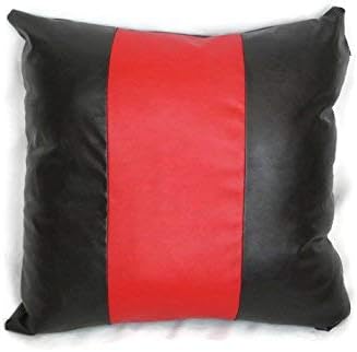 D DOLLY LAMB Lambskin Leather Pillow Cover - Sofa Cushion Case - Decorative Throw Covers for Living Room & Bedroom, 16x16 Inches - Red Black 01 Pack of 1