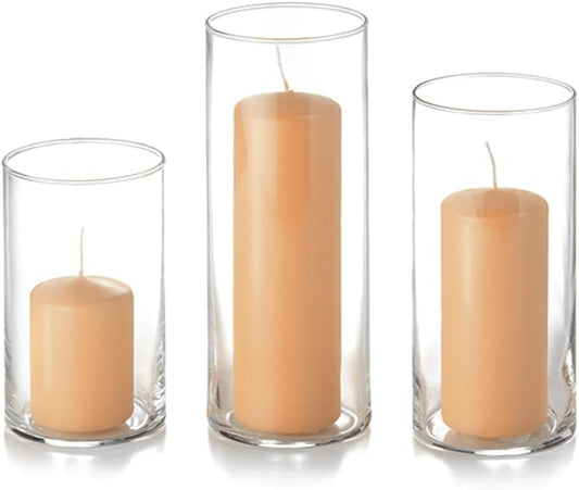 YummiCandles Set of 12 Slim Pillar & Cylinder Candles – Caramel