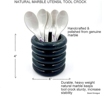 Décor Envogue 4x4" Scalloped Dark Grey Natural Stone Stationary holder Pencil Pen Holder Stand for Desk Utensil Holder Spoon Caddy Countertop Handmade kitchen Utensils set organizer