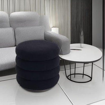 Flouki 20.1" Storage Ottoman Round, Vanity Stools for Bedroom, Sherpa Pouf Ottoman with Removable Lid, Modern Ottoman Stool for Girls Women, Foot Stool for Living Room, Black
