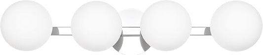 Chrome Globe Bathroom Vanity Light Fixtures, Modern 4 Lights Wall Lighting, Porch Wall Mount Light Fixture for Bathroom, Over Mirror Cabinets Hallway Stairs