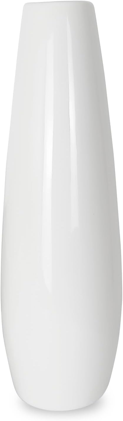 12Inch Tall White Ceramic Flower Vase,Home Decor White Vases for Pampas Grass,Modern Textured Vases for Living Room Decorations,Shelf,Table Centerpieces,Farmhouse Small Ceramic Vase