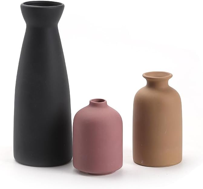 Multicolor Ceramic vase Set-3 Small Flower vases for Decor,Home Rustic Vase Farmhouse Decor Vase Vases for Bouquet Pampas Grass Dried Fresh Flowers Living Room Kitchen Bedroom Bathroom