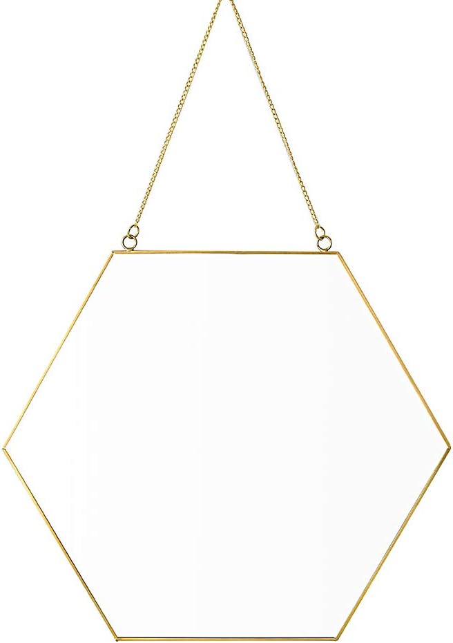 Dahey Gold Hexagon Mirror Wall Decor Small Decorative Mirror Hanging Mirrors for Wall Home Bathroom Bedroom Living Room Dorm College Office, 11.81"X10.24", Small, Gold