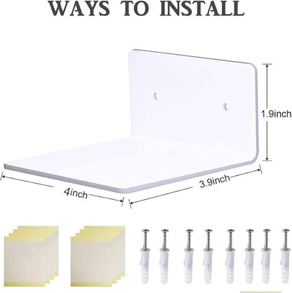 4 Pack Small Acrylic Floating Shelves, 4'' Acrylic Wall Shelves Display Ledges for Storage & Decoration, Mini Shelves for Wall with 2 Types of Installation (Adhesive or Screw)