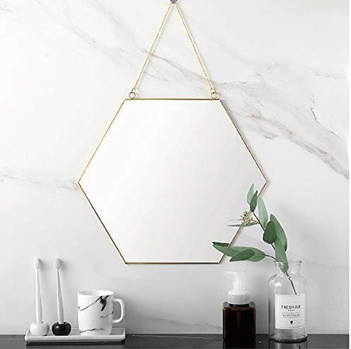 Dahey Gold Hexagon Mirror Wall Decor Small Decorative Mirror Hanging Mirrors for Wall Home Bathroom Bedroom Living Room Dorm College Office, 11.81"X10.24", Small, Gold