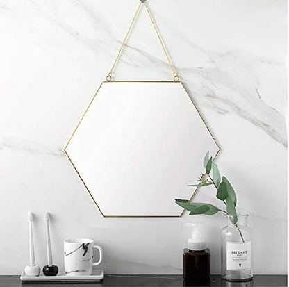 Dahey Gold Hexagon Mirror Wall Decor Small Decorative Mirror Hanging Mirrors for Wall Home Bathroom Bedroom Living Room Dorm College Office, 11.81"X10.24", Small, Gold