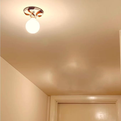Retro Red Striped Ceiling Light Ceramic Flush Mount Ceiling Lamps Modern Mini Wall Sconce Spherical Fixture for Hallway Entryway Bedroom Kitchen Decorative Lamp
