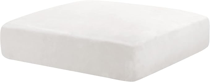 MAXIJIN Velvet Stretch Cushion Cover Fitted Couch Cushion Slipcovers 1 Pack Arm Chair Seat Individual Cushions Sofa Chair with Elastic Bottom (1 Piece Seat Cover, White)