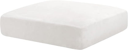 MAXIJIN Velvet Stretch Cushion Cover Fitted Couch Cushion Slipcovers 1 Pack Arm Chair Seat Individual Cushions Sofa Chair with Elastic Bottom (1 Piece Seat Cover, White)