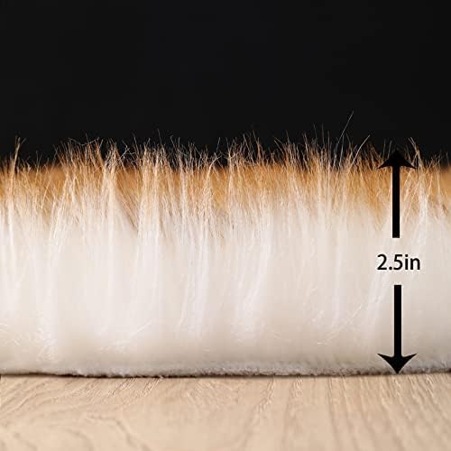 Fluffy Faux Fur Rug White Yellow Sheepskin Area Rug,4x6 Ft Ultra Soft Shaggy Plush Rug for Bedroom Bedside Living Room Nursery Kids Room