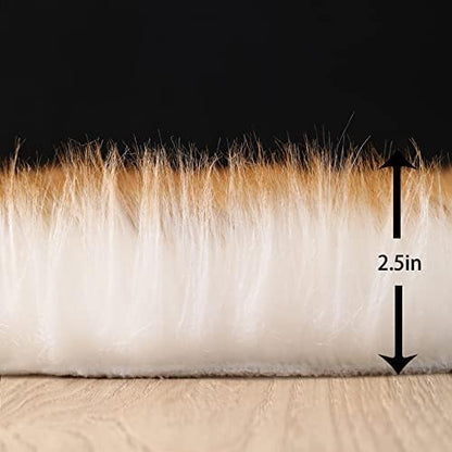 Fluffy Faux Fur Rug White Yellow Sheepskin Area Rug,4x6 Ft Ultra Soft Shaggy Plush Rug for Bedroom Bedside Living Room Nursery Kids Room