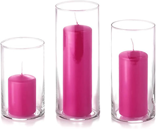 Yummi Set of 12 Slim Pillar & Cylinder Candles – Hot Pink