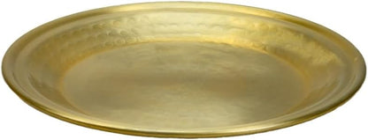 Serene Spaces Living 12" Brass-Look Aluminum Round Tray, Handcrafted in India, Decorative Vanity Tray, Organizer, Serving Platter, Fruit Holder, Candle Holder for Coffee Table, Catchall Tray