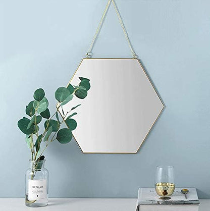 Dahey Gold Hexagon Mirror Wall Decor Small Decorative Mirror Hanging Mirrors for Wall Home Bathroom Bedroom Living Room Dorm College Office, 11.81"X10.24", Small, Gold