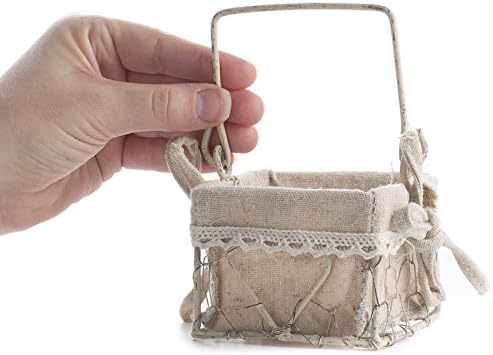 White Washed Chicken Wire Basket with Natural Linen Liner and Heart Accent. Use The Small Basket in Cottage, Coastal or Farmhouse Home Decorating