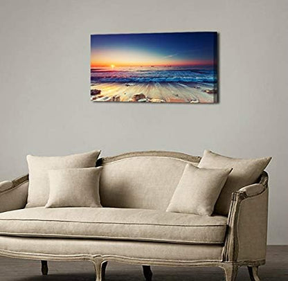 Beach Wall Art Sea Ocean Landscape Picture Print Canvas Wall Art Modern Giclee Artwork Home Decor Stretched and Framed Ready to Hang,2cm Thick Frame, Waterproof Artwork