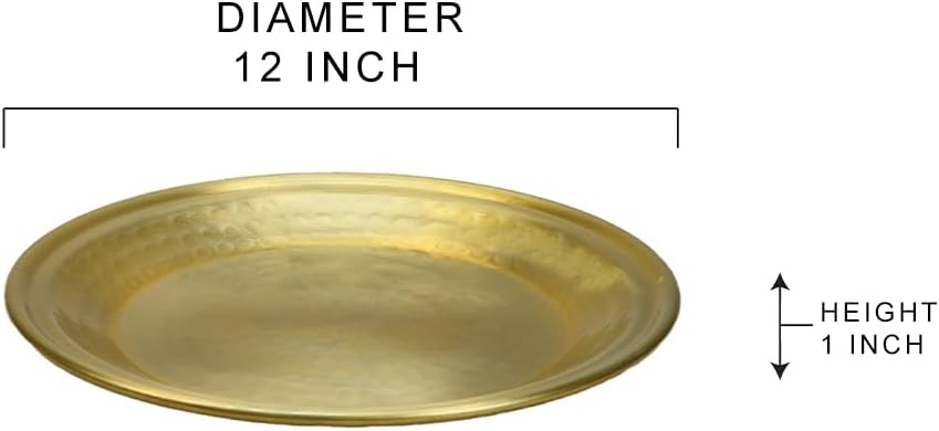 Serene Spaces Living 12" Brass-Look Aluminum Round Tray, Handcrafted in India, Decorative Vanity Tray, Organizer, Serving Platter, Fruit Holder, Candle Holder for Coffee Table, Catchall Tray