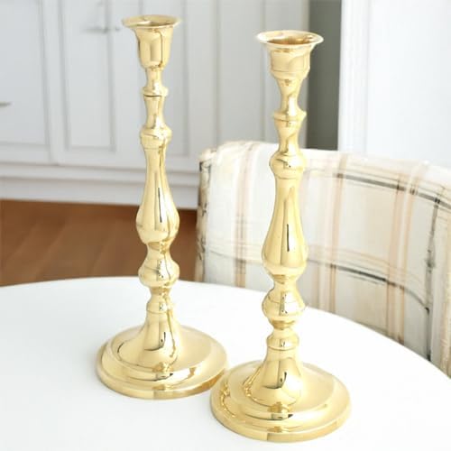 Brass Candlesticks. 11 "H - Set of 2 Brass CandleHolders,Taper Candle Holder for Candlesticks Gold Dining Candelabra Candle Holder for Dining Home