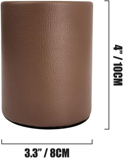 Pen Pencil Holder Cup Container PU Leather Desk Organizer Stand Decor Brush Scissor Holder Decoration Office Desk Home School (3.3" x 3.3" x 4", Brown)