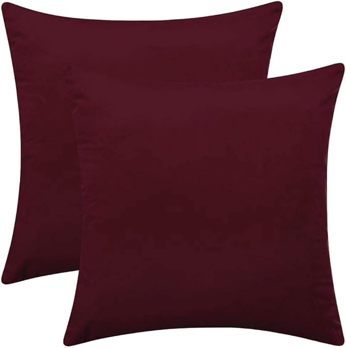 Set of 2 Comfortable Velvet Throw Pillow Cases, Decorative Solid Cushion Covers for Sofa Couch and Bed - 20"x20", Burgundy