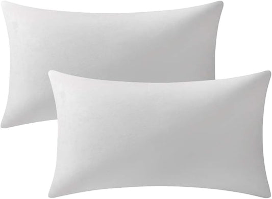 Decorative Pillow Cases 12x20 White (Covers ONLY) : 2 Pack Cozy Soft Velvet Rectangular Throw Pillow Covers for Farmhouse Home Decor