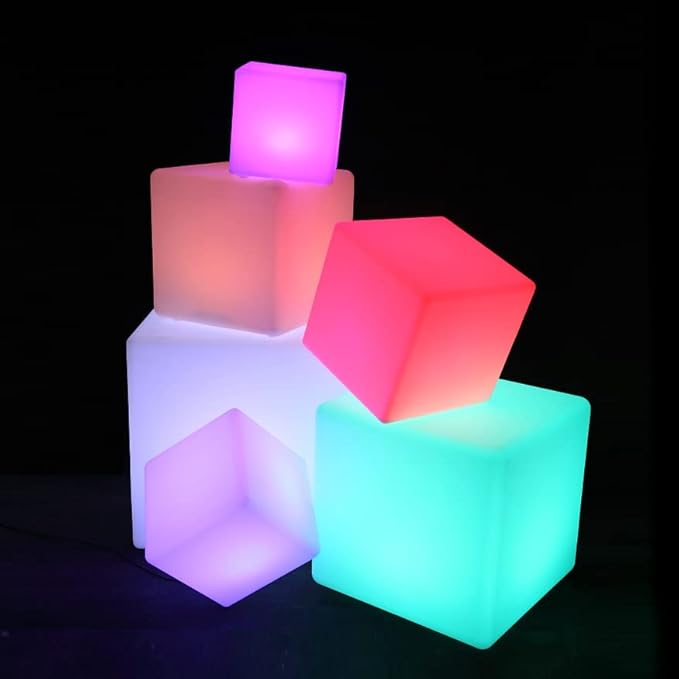 8-Inch LED Dimmable Glow Cube Waterproof Rechargeable Adjustable RGB Color Changing with Remote Control, Sensory Toys for Kids, Night Light Indoor Outdoor Decorative Lighting