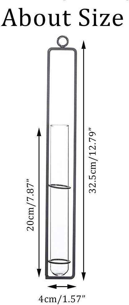 Sziqiqi Hanging Clear Glass Propagation Tube Vase for Cuttings, Hydroponic Plant Propagation Home Balcony Floral Container Wall Decoration Black 2ps (L+L)