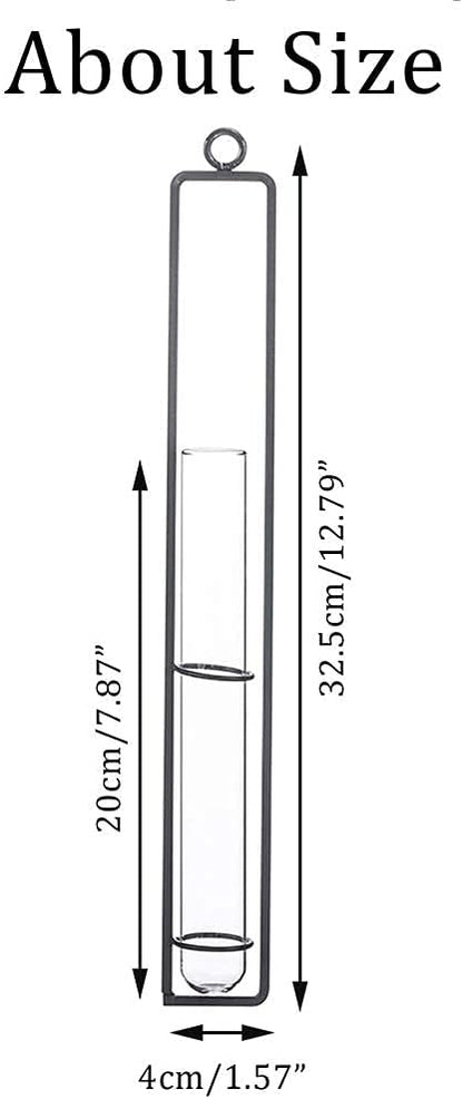 Sziqiqi Hanging Clear Glass Propagation Tube Vase for Cuttings, Hydroponic Plant Propagation Home Balcony Floral Container Wall Decoration Black 2ps (L+L)