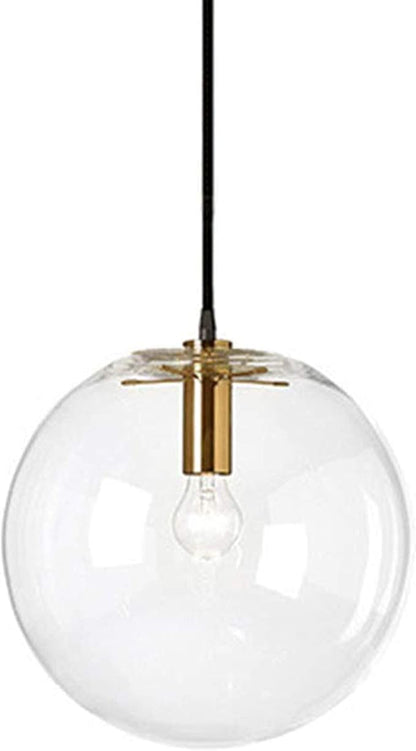 Spherical LED Clear Glass Hanging Light, Creative Single Pendant Light, Ceiling Light Base on E27 Gold Lamp Holder (25CM)