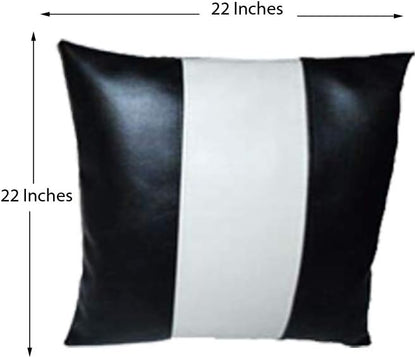 D DOLLY LAMB Lambskin Leather Pillow Cover - Sofa Cushion Case - Decorative Throw Covers for Living Room & Bedroom, 20x20 Inches - Black and White Pack of 1