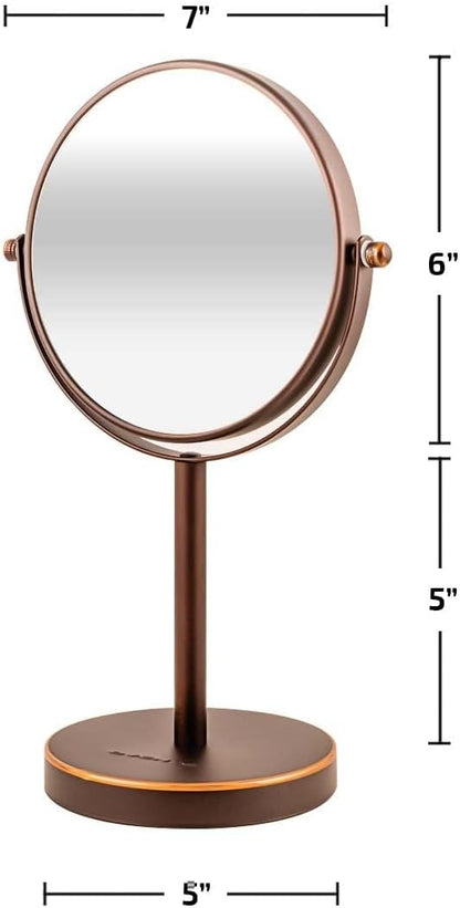 OVENTE 6'' Tabletop Makeup Mirror with 1X/7X Magnification, 360° Swivel Design, Double-Sided Free-Standing Vanity Mirror Perfect for Dresser, Bedroom and Office Desk, Antique Bronze MNLT60ABZ1X7X