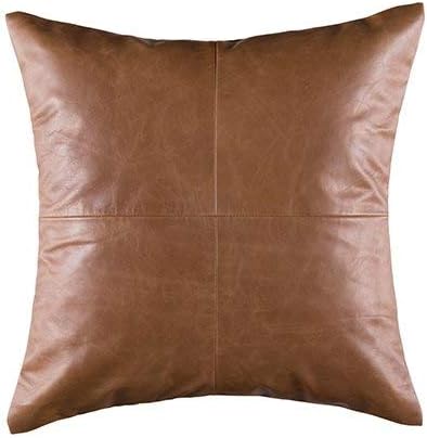 LL LEATHER LOVERS Lambskin Leather Pillow Cover - Sofa Cushion Case - Decorative Throw Covers for Living Room & Bedroom, 22x22 Inches - Tan Pack of 1
