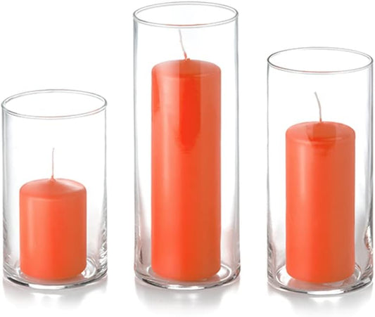 YummiCandles Set of 36 Slim Pillar & Cylinder Candles – Bright Orange