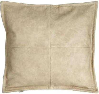 D DOLLY LAMB Lambskin Leather Pillow Cover - Sofa Cushion Case - Decorative Throw Covers for Living Room & Bedroom, 18x18 Inches - Light Beige Box Pack of 1