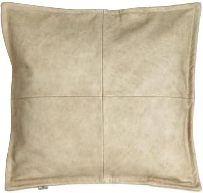 D DOLLY LAMB Lambskin Leather Pillow Cover - Sofa Cushion Case - Decorative Throw Covers for Living Room & Bedroom, 22x22 Inches - Light Beige Box Pack of 1
