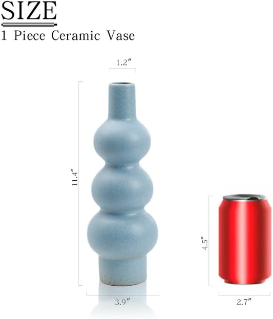 Matte Blue Ceramic Vase, 11-Inch Textured Bubble Stacked Ball Flower Vase, Minimalist Nordic Home Decor Accents for Modern Shelf, Coffee Table, Mantel, Boho Aesthetic Gift (Multi-Tier Design)