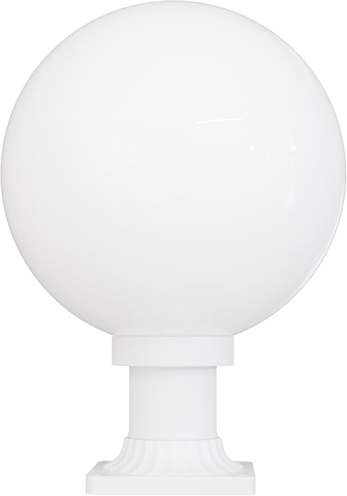 KASTLITE 12" Globe Pier Mount Outdoor Lighting with LED Lamp | UV & Waterproof Pillar & Column Lights | Deck Driveway Yard Patio & Garden Fixture | Made in USA | White Cover, White Decorated Base