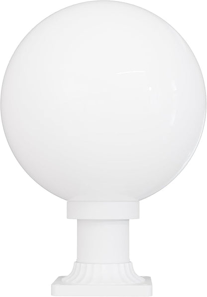 KASTLITE 12" Globe Pier Mount Outdoor Lighting with LED Lamp | UV & Waterproof Pillar & Column Lights | Deck Driveway Yard Patio & Garden Fixture | Made in USA | White Cover, White Decorated Base