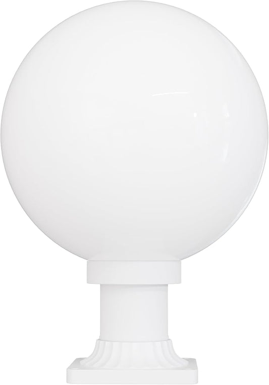 KASTLITE 12" Globe Pier Mount Outdoor Lighting with LED Lamp | UV & Waterproof Pillar & Column Lights | Deck Driveway Yard Patio & Garden Fixture | Made in USA | White Cover, White Decorated Base