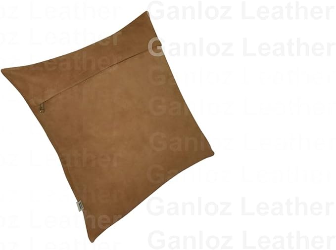 Lambskin Leather Pillow Cover - Sofa Cushion Case - Decorative Throw Covers for Living Room & Bedroom, 18x18 Inches - Camel (01) Pack of 1