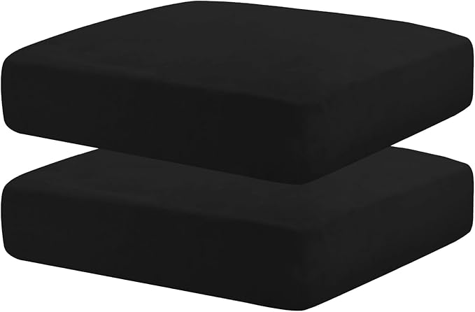 MAXIJIN Velvet Stretch Cushion Covers Couch Cushion Slipcovers Loveseat Sofa Sest Covers for Individual Cushions with Elastic Bottom (2 Piece Loveseat Seat Slipcovers, Black)