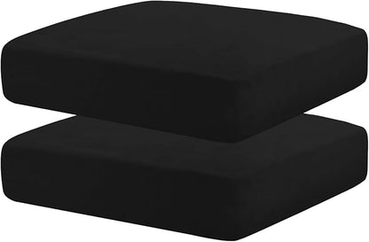 MAXIJIN Velvet Stretch Seat Cushion Covers Couch Cushion Cover for Individual Cushions Sofa Seat Cushion Slipcovers with Elastic Bottom (2 Piece Sofa Cushion Covers, Black)
