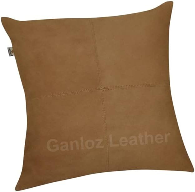 Lambskin Leather Pillow Cover - Sofa Cushion Case - Decorative Throw Covers for Living Room & Bedroom, 20x20 Inches - Camel (01) Pack of 1