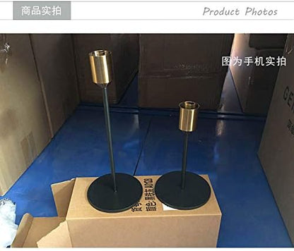 Set of 2 Brass Gold Candlestick Holders - Classic Taper Candle Holders for Wedding, Holiday Dinner Table, Vintage & Modern Home Decor (Gold & Black)