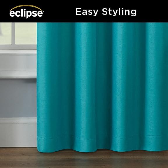 Eclipse Kendall Modern Thermaback Blackout Window Curtains, Rod Pocket, Insulating and Noise Reducing Window Curtains, 84 Inch Long x 42 Inch Wide, Curtain Panel Set, 2 Pack, Turquoise