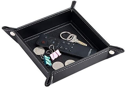 YAPISHI Key Dish Bowl for Men, Entryway Catchall Holder Bedside Table Valet Tray for Pocket Stuff, PU Leather Nightstand Organizer for Dice/Coins/Wallet/Watch/Rings/Sunglasses, Dresser/Coffee Table