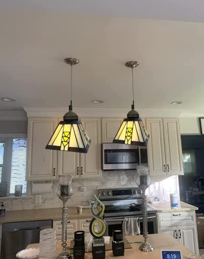 HUIMEIJU Tiffany Square Wall or Pendant Lamp - Geometric Stained Glass Replacement Lampshade